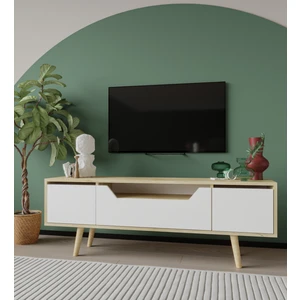 VM VERTEX MOBİLYA Roma Ahşap Ayaklı Tv Ünitesi Tv Sehpası Safir Meşe-Beyaz 150 cm