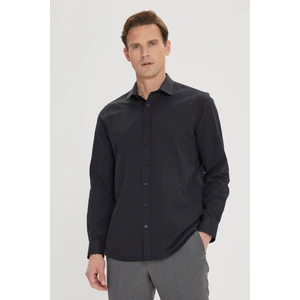 ALTINYILDIZ CLASSICS Erkek Siyah Slim Fit Dar Kesim Klasik Yaka Pamuklu Armürlü Gömlek