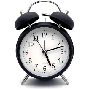 16CM Büyük Boy Akar Saniyeli Alarm Çalar Saat - Nostaljik Masa Saati Siyah