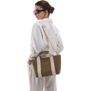 ZZ Design Mumlu Kanvas Kumaş Çanta Orta Boy Kadın El ve Omuz Çantası Camel Çanta