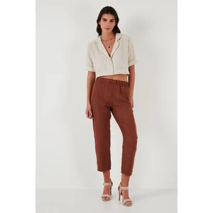 Beli Lastikli Keten Görünümlü Pantolon Bayan PANTOLON 5865797