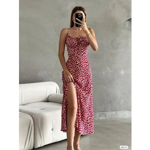 Reel Moda Kadın Göğsü Bağcıklı Büzgülü  Yırtmaçlı  Yazlık   Viskonelbise