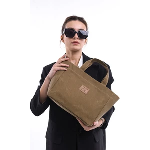 ZZ Design Mumlu Kanvas Kumaş Kadın Orta Boy El ve Omuz Çantası Camel Renk