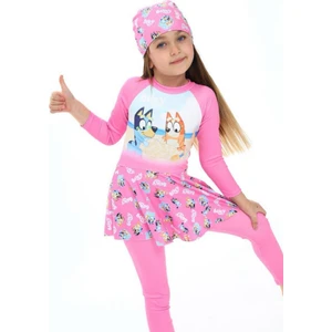 Podium Giyim Yeni Sezon Bluey Desenli Uv Korumalı Kız Çocuk Boneli Mayo Kız Çocuk Haşemo-Mayo