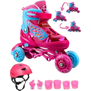Melek Kanatlı Işıklı Paten Kask Koruma Seti 2+2 Kız Çocuk Pateni Silikon Teker,taşıma Çantalı 3 In 1