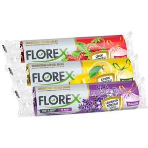 Florex Büzgülü Çöp Torbası 55X60 cm 3' Lü Eko Paket Lavanta-Çilek-Limon Kokulu