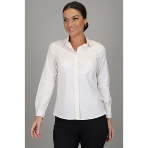 Sweetness Kadın Ekru Likralı Uzun Kol Pamuklu Klasik Gömlek