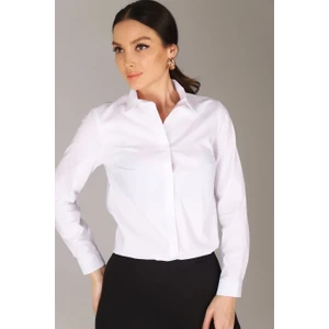 Sweetness Kadın Beyaz Likralı Uzun Kol Pamuklu Klasik Gömlek