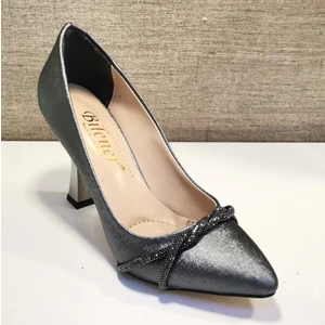 902 Kadın Kapalı Taşlı Kadeh Yüksek Ökçe Stiletto Ayakkabı Platin