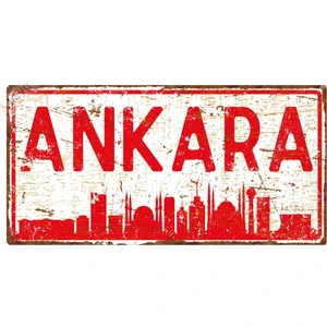 Hayg Equipment Ankara  Silüetli Dekoratif Alüminyum Tabela - Retro Metal Duvar Dekoru - Ankara Manzaralı Levha -15 cm  x 30 cm