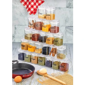 Arbu Home 24'lü 200 ml Şeffaf Etiketli Akrilik Baharatlık Seti - Premium Sızdırmaz Mika Baharat Takımı