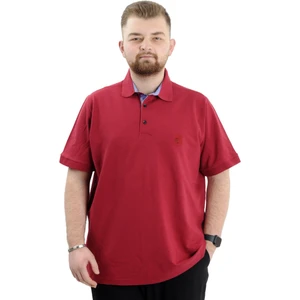 Battal Beden Erkek Tshirt Polo Yaka Nakışlı Klasik Pike 20553 Bordo