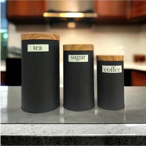 UCR Home 3'lü Set Metal Çay Kahve Şeker Saklama Kavanozu - Siyah