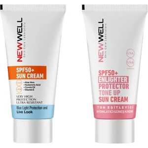 New Well Güneş Kremi Yüksek Koruma Spf 50+ Aloe Vera + New Well Yüksek Koruma Etkili SPF50 Pembe Yüz Güneş Kremi 50 Ml
