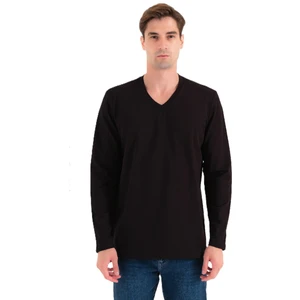 Erkek Pamuklu Sonbahar Kış Kalın Penye Iki Iplik V-Yaka Uzun Kollu Tişort -1061