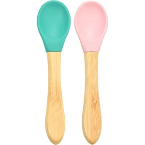 Oioi Bambu Saplı Silikon Kaşık 2li Yeşil - Pembe