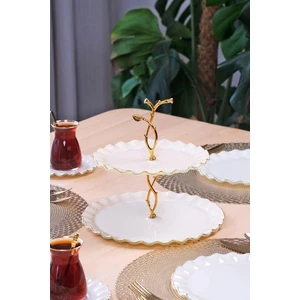 Solid Krem Wavy  Altın Yaldızlı Cam Kurabiyelik