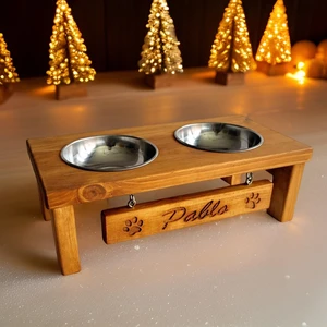 Pati Doğal Ahşap Özel Isim Işlemeli Mama ve Su Kabı CPT5011-45