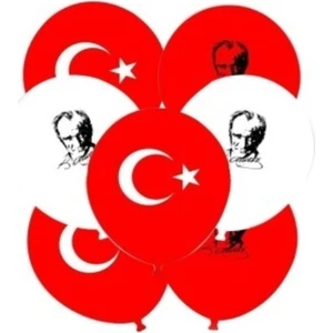 30 Adet Bayrak Balon Türk Bayraklı ve Atatürk Baskılı Balon 23 Nisan Balon Süslemeleri