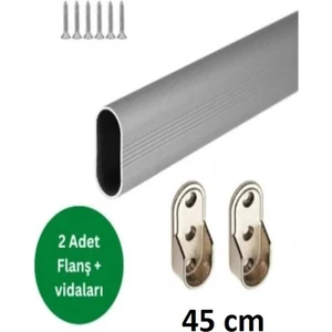 Oval Alüminyum 45 cm Dolap Içi Askı Borusu 2 Adet Flanş Vidaları