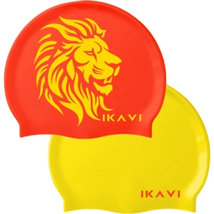 Sarı-Kırmızı 2'li Aslan Baskılı Silikon Deniz ve Havuz Bonesi