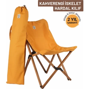 Bag The Joy Ahşap Katlanır Kamp & Bahçe Sandalyesi – Kahverengi  - Hardal Kılıf