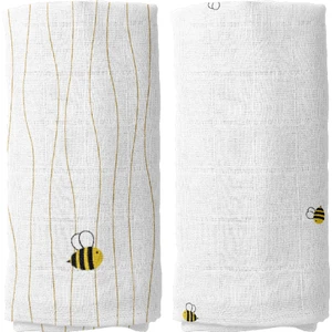 Casadora Baby Happy Bee - Nakışlı 100% Pamuk 2'li Müslin Örtü Seti - 90X90 cm