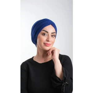 Hürrem Bone Saks Mavisi Pratik Hazır Geçmeli Tesettür Bone Fukuro Simli Büzgülü 2116_24