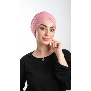Hürrem Bone Pembe Pratik Hazır Geçmeli Tesettür Bone Fukuro Simli Büzgülü 2116_04