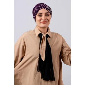 Hürrem Bone Mürdüm Pratik Hazır Geçmeli Tesettür Bone Sandy Kumaş Taşlı 1456_07