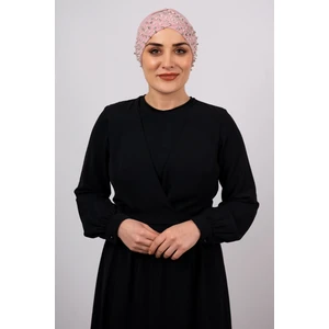 Hürrem Bone Pudra Pratik Hazır Geçmeli Tesettür Bone Sandy Kumaş Taşlı 1456_06