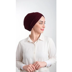 Hürrem Bone Bordo Pratik Hazır Geçmeli Tesettür Bone Fukuro Simli Büzgülü 2116_16