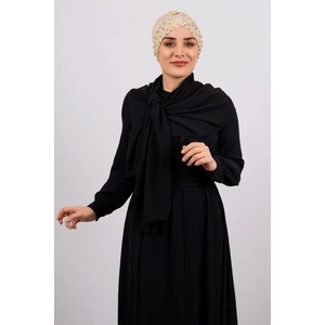 Hürrem Bone Bej Pratik Hazır Geçmeli Tesettür Bone Sandy Kumaş Taşlı 1456_12