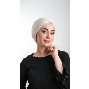 Hürrem Bone Krem Pratik Hazır Geçmeli Tesettür Bone Fukuro Simli Büzgülü 2116_40