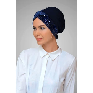 Hürrem Bone Lacivert Pratik Hazır Geçmeli Tesettür Bone Sandy Kumaş Pullu Tek Çapraz 1907_02
