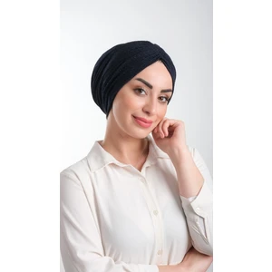 Hürrem Bone Lacivert Pratik Hazır Geçmeli Tesettür Bone Fukuro Simli Büzgülü 2116_02