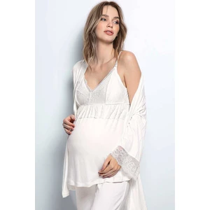 18433 Hamile Lohusa Sabahlıklı Pijama Takım - Ekru