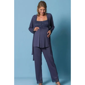 18211 Hamile Lohusa Sabahlıklı Pijama Takım - Lacivert
