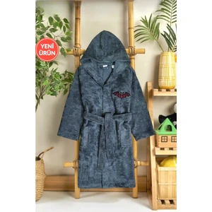 Pamuk Hanım Kapşonlu Yumuşacık Bambu Unisex Kız-Erkek Çocuk Havlu Bornozu 8-10 Yaş Antrasit /YARASA