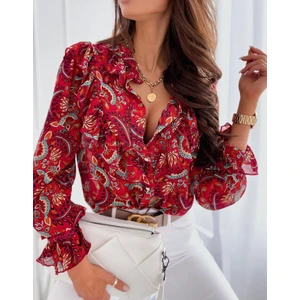 Kadın Şal Desen Içi Astarlı Şifon Gömlek