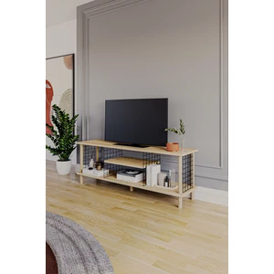 Tv Sehpası Raflı Tv Ünitesi Televizyon Sehpası Ahşap Ayaklı Metal Bölmeli - Safir Meşe