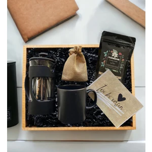 One Hediye Iyi Ki Varsın Mesajlı French Press Siyah Kupa Filtre Kahve Hediye Kutusu