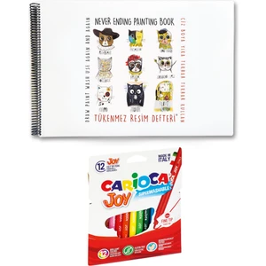 Akademi Çocuk Tükenmez Resim Defteri 1 Ressam Kediler & Carioca Joy 12'li Yıkanabilir Boyama Kalemi