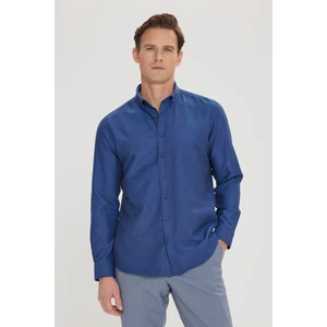 Altınyıldız Classics Erkek Koyu Lacivert Düğmeli Yaka Kolay Ütülenebilir Pamuklu Slim Fit Dar Kesim Oxford Gömlek