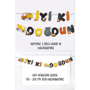 Inşaat Tema Doğum Günü Iyi Ki Doğdun Banner Kalın Kart Uzun Banner