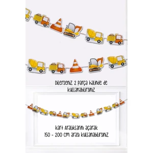 Inşaat Tema Doğum Günü Inşaat Araçları Banner Kalın Kart Uzun Banner