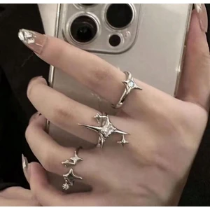 Herşey Nota Stars Yıldız Gotik Yüzük Seti 3 Lü Ayarlanabilir