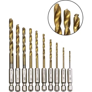 Hss Çelik Titanyum Kaplı Matkap Uç Seti 10 Parça Altıgen Saplı 1/4 Hex Ahşap Metal Uç Takımı