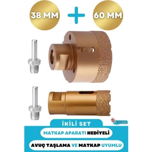38 mm + 60 mm Granit Mermer Seramik Beton Taş Delme Panç Spiral Avuç Taşlama Matkap Uyumlu M14 Aparat