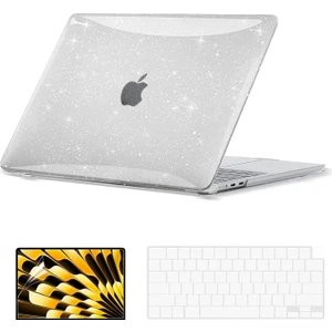 Apple Macbook Air 13.6 M3 2024 Simli Shiny Parlak Ön Arka Kapak Kılıf ve Koruyucu Set A3113